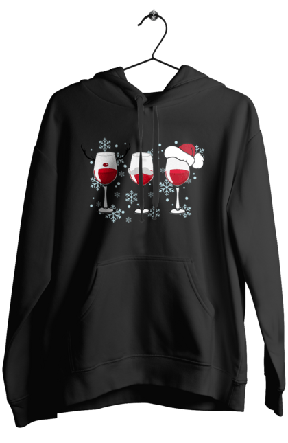 Жіноче худі з принтом "Новорічні келихи". Алкоголь, вино, зима, келих, новий рік, різдво, сніг. Піно