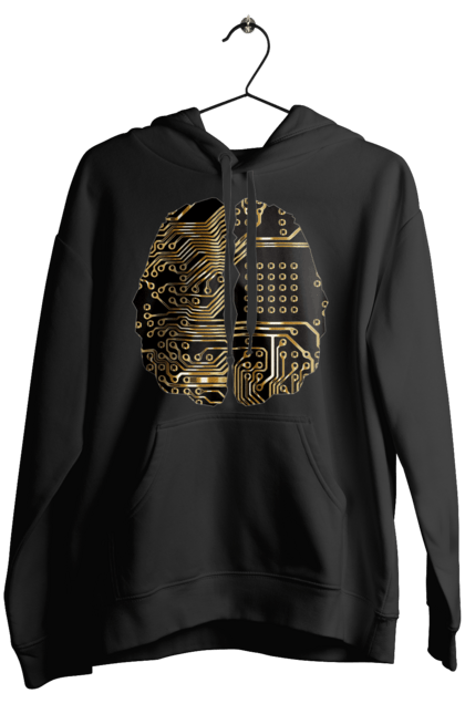Жіноче худі з принтом "Мозок Айті". Айті, айтішник, гик, знання, золотий, золото, інженер, кібер, кібернетика, кіборг, код, комп, кристал, мікросхема, мозок, програміст, професіонал, професія, розробник, розум, чіп. 2070702