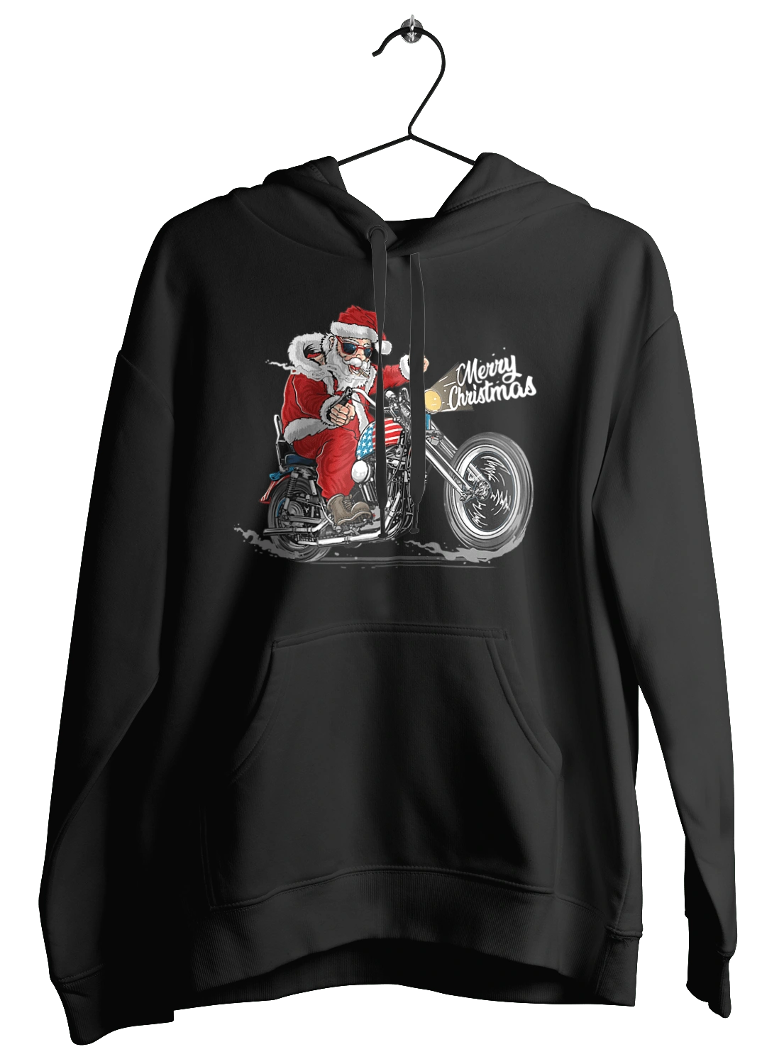 Санта в окулярах на мотоциклі