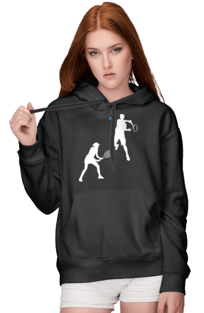 Жіноче худі з принтом "Теніс". Великий теніс, гравці, грунт, м`яч, призовий фонд, ракетка, спонсор, турнір на ґрунті, турнірна сітка, хард. 2070702