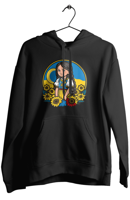 Жіноче худі з принтом "Мила Українська дівчинка". Блакитний, жовтий, жовто-блакитний, зроблено в україні, патріот, патріоти україни, підтримую україну, прапор україни, україна, українська дівчинка. 2070702