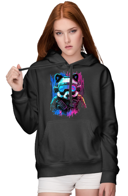 Жіноче худі з принтом "Панда в VR шолом". Віртуальна реальність, гік, панда, персонаж, шолом. 2070702