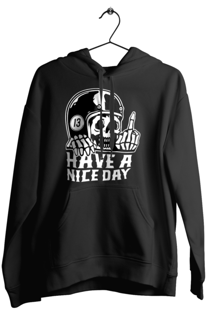 Жіноче худі з принтом "Гарного дня". Байкерська, гарного дня, з черепом, тринадцять, фак, череп. 2070702