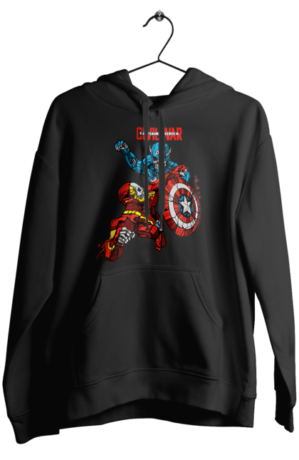 Women's hoodie with prints Iron Man vs Captain America. Avengers, captain america, civil war, comic, comics, film, iron man, marvel, marvel comics, tony stark. 2070702