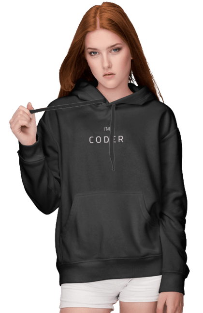 Жіноче худі з принтом "I am Coder". Девелопер, кодер, програміст, професія, розробник, спеціаліст. futbolka.stylus.ua