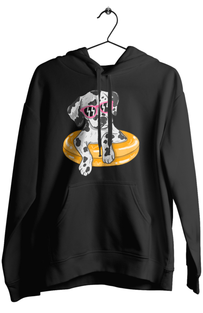 Жіноче худі з принтом "Далматинець Плаває У Колі". Далматинець, окуляри, плавати, собака. 2070702