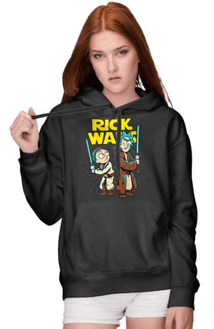 Women's hoodie with prints Rick and Morty. Adventures, black humor, cartoon, rick, rick and morty, sci-fi, star wars, tragicomedy. 2070702