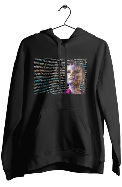 Жіноче худі з принтом "Штучний Розум". Айті, айтішник, гик, жінка, знання, інженер, інтелект, кібер, кібернетика, кіборг, код, комп, комп`ютерник, кристал, машинне навчання, мікросхема, мозок, портрет, програміст, професіонал, професія, розробник, розум, світиться, світло, хакер, чіп, штучний інтелект, штучний розум. 2070702