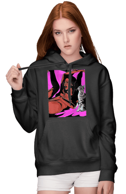 Жіноче худі з принтом "Дівчина Отримує Задоволення". Гола, задоволення, кішка, пристрасть. 2070702