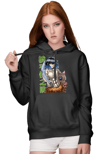 Women's hoodie with prints Demon Slayer Inosuke. Anime, demon slayer, inosuke, inosuke hashibira, kimetsu no yaiba, manga. 2070702