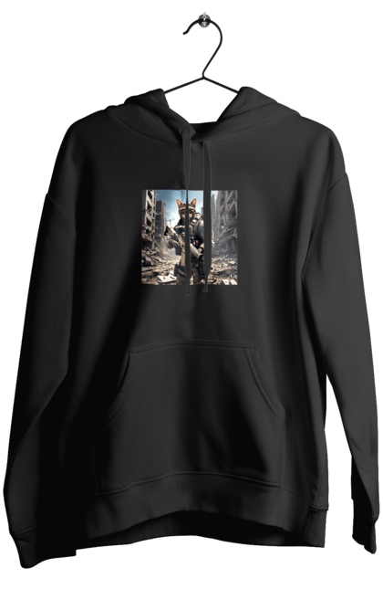 Жіноче худі з принтом "Кіт десантник". Бронежилет, війна, військовий, гвинтівка, захисник, камуфляж, кіт, рушниця. 2070702