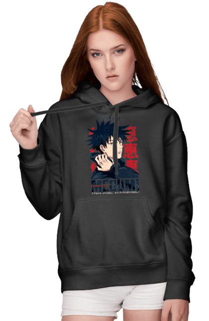 Women's hoodie with prints Jujutsu Kaisen Megumi. Anime, dark fantasy, fushiguro, fushiguro megumi, jujutsu kaisen, magic battle, manga, megumi, mystic. 2070702