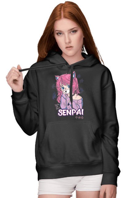 Women's hoodie with prints Senpai. Anime, ears, japan, manga, mask, senpai. 2070702