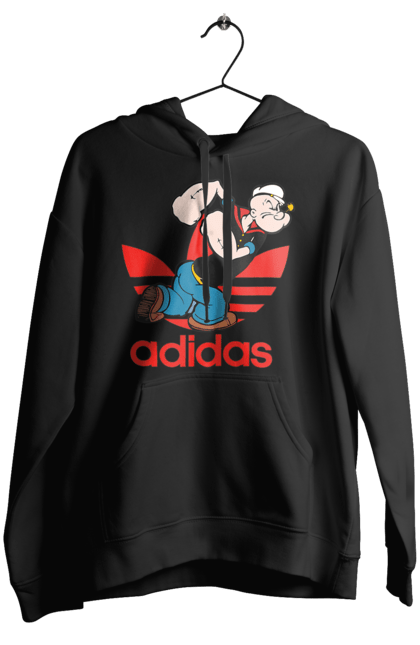 Жіноче худі з принтом "Adidas Моряк Попай". Adidas, popeye the sailor, адідас, комікс, моряк, мультфільм, серіал, трубка. 2070702