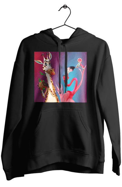 Жіноче худі з принтом "Жираф І Фламінго На Вечірці". Жираф, їжа, коктейль, фламінго. 2070702