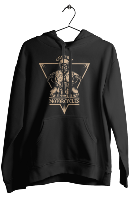Women`s hoodie with prints Skeleton on a motorcycle. Drive, motorcycle, skeleton. 2070702