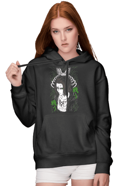 Women's hoodie with prints Attack on Titan Eren. Action film, anime, attack on titan, dark fantasy, drama, eren, eren jaeger, manga, post-apocalyptic. 2070702