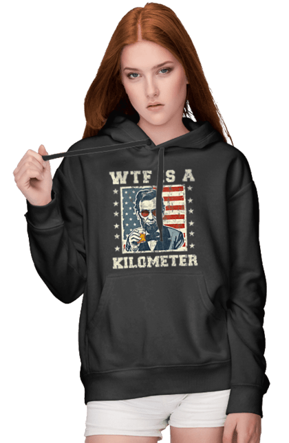 Women's hoodie with prints WTF Is A Kilometer. Abraham lincoln, abraham lincoln, kilometer, meme, satire, usa, wtf. 2070702