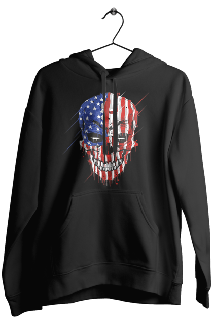 Women's hoodie with prints Skull with flag. Bones, eagle, flag, scull, smile, teeth, usa. 2070702