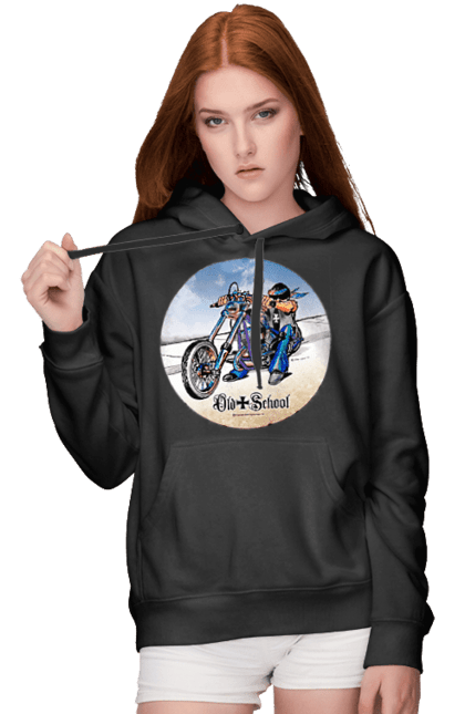 Жіноче худі з принтом "Old school". Авто мото, виконавці, мотоцикл, музична група, рок група, старе загартування. 2070702
