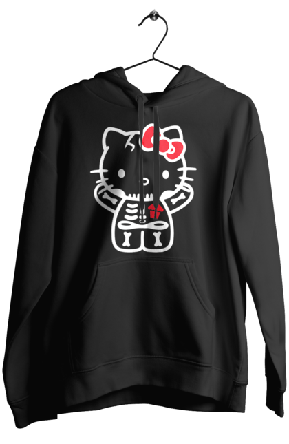 Женское худи с принтом Хелло Китти Хэллоуин. Halloween, hello kitty, zombie, бренд, зомби, котенок, персонаж, скелет, хелло китти, хэллоуин. 2070702