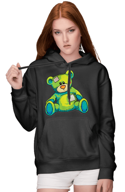 Women's hoodie with prints Teddy bear. Animal, bear, gift, kisses, old, patches, teddy, teddy bear, toy, vintage. 2070702