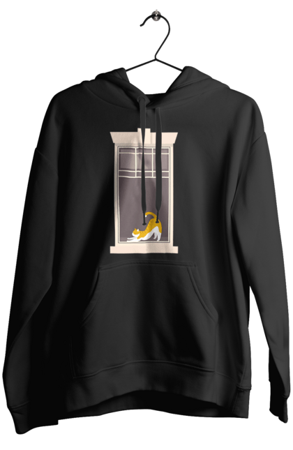 Жіноче худі з принтом "Кіт В Вікні". Вікно, кіт, потягушки, рудий. 2070702