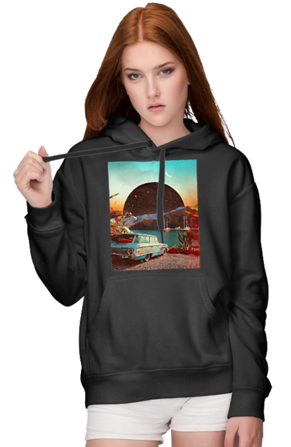 Painting, car by the river