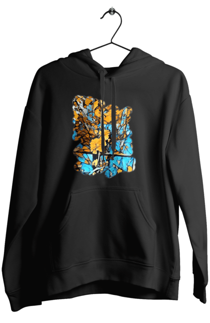 Жіноче худі з принтом "Жовті квіти на синьому фоні". Арт, жовтий та синій, жовті квіти, жовто-синій, квіти, малюнок, природа, синій та жовтий, синьо-жовтий. 2070702