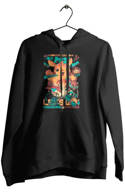 Women`s hoodie with prints Pokemon. Adventure master, adventures in youth, anime, boy eh, combat dimension, diamond and pearls, fate of rivals, galactic battles, games, pokemon, pokemon bulbasaurus, pokemon charmander, pokemon series, pokemon squirt, white and black, x and y, xy z. 2070702