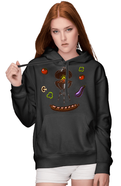 Women`s hoodie with prints Barbecue Sausage. Barbecue, fry, grill, sausage. 2070702