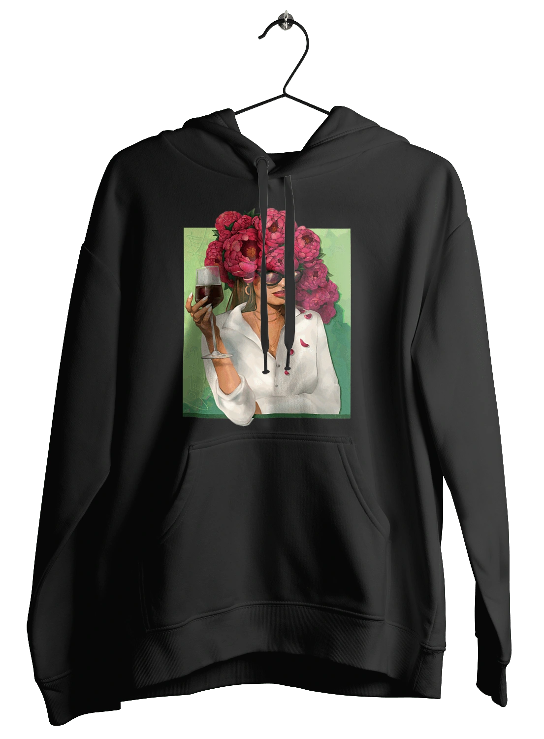 Девушка с пионами и бокалом