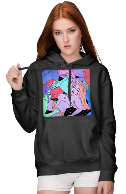 Жіноче худі з принтом "Дівчата Інопланетянки". Дівчата, інопланетянки, космос, різнокольорові. 2070702