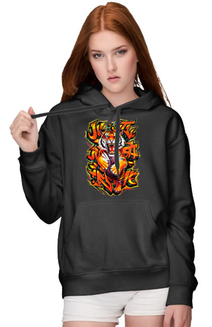 Women's hoodie with prints Jujutsu. Animal, japan, jiu jitsu, jujutsu, martial arts, ninja, samurai, sport, tiger. 2070702