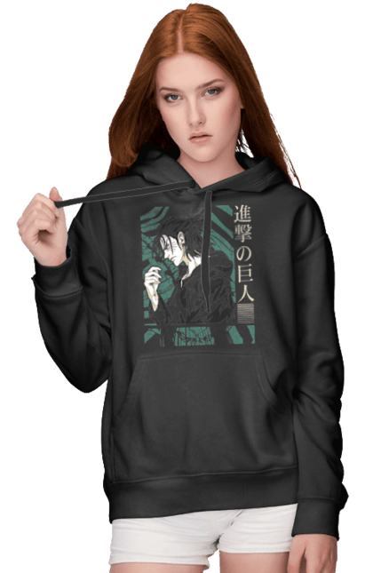 Women's hoodie with prints Attack on Titan Eren. Action film, anime, attack on titan, dark fantasy, drama, eren, eren jaeger, manga, post-apocalyptic. 2070702