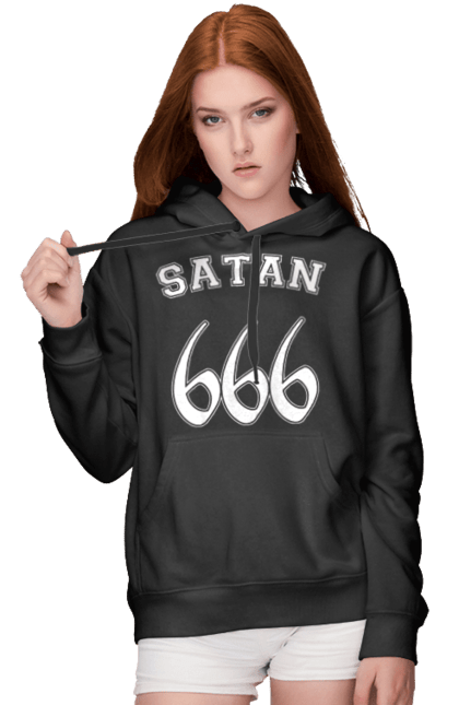 Жіноче худі з принтом "Сатана 666". 666, готична, жах, сатана 666, страшна, хелловін, хелловін, хеловін. CustomPrint.market