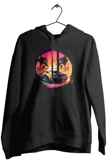 Жіноче худі з принтом "Ламборджині Ретровейв". Авто, автомобиль, ламба, ламборджині, машина, машини, ретровейв. 2070702