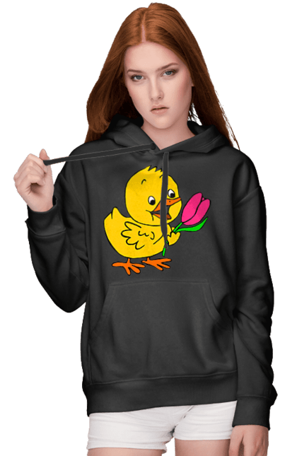 Women`s hoodie with prints Chicken With A Tulip. Chick, tulip. 2070702