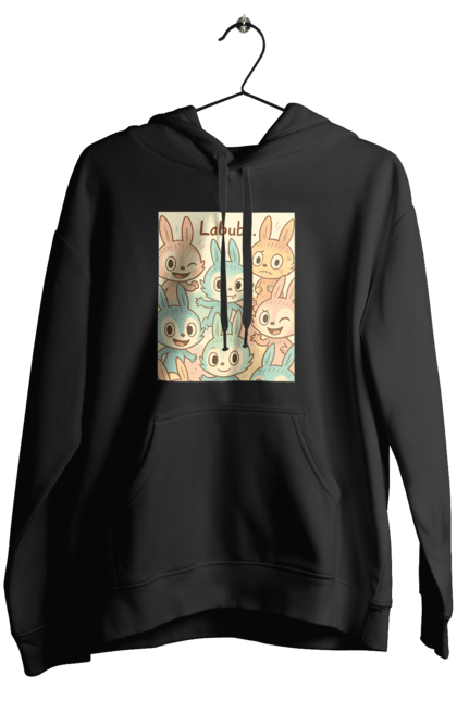 Жіноче худі з принтом "Лабубу". Безтурботно, грайливо, дизайнперсонажу, каваї, лабубу, милі мистецтво, ніжні відтінки, пастельніквіти, стиль мультфільму, чарівно. 2070702