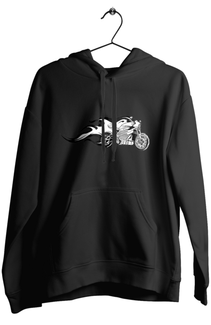 Жіноче худі з принтом "Мотоцикл Вогонь". Мото, мотоцикл, огонь. 2070702