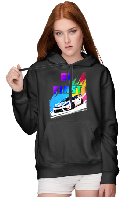 Жіноче худі з принтом "Гонка". Автомобільний, гонка, спортивна машина, спортивний автомобіль. 2070702