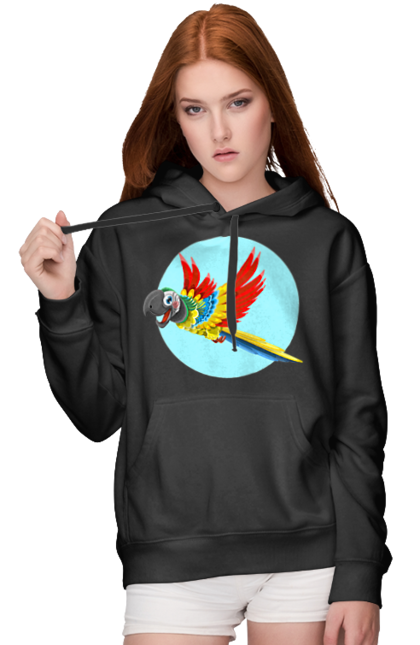 Жіноче худі з принтом "Папуга". Барвистий папуга, какаду, кольоровий папуга, папуга, що летить. 2070702