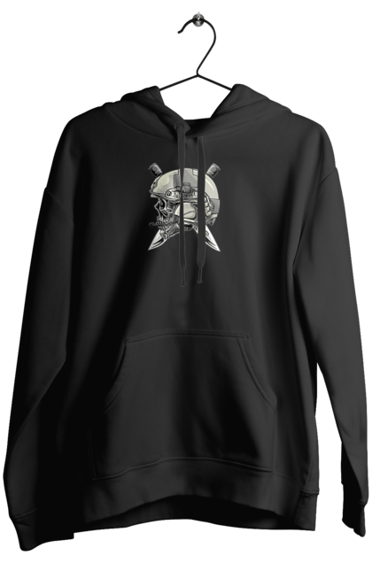 Жіноче худі з принтом "Череп пілота". Військовий, захисник, ніж, пілот, череп, шолом. 2070702