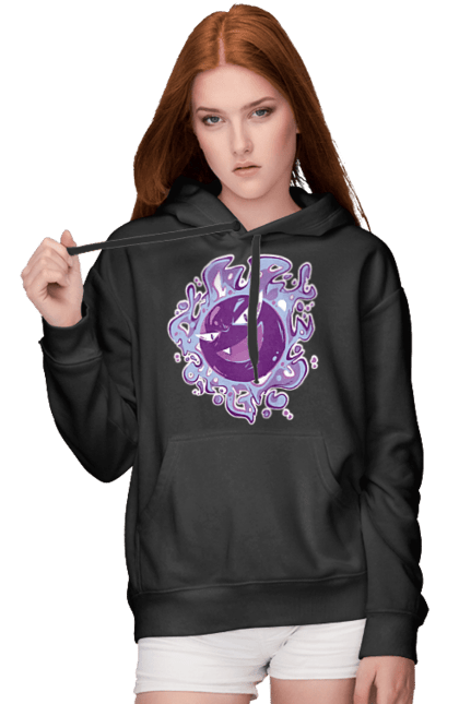 Women's hoodie with prints Pokemon Gastly. Anime, games, gastly, nintendo, pokemon, pokemon go. 2070702