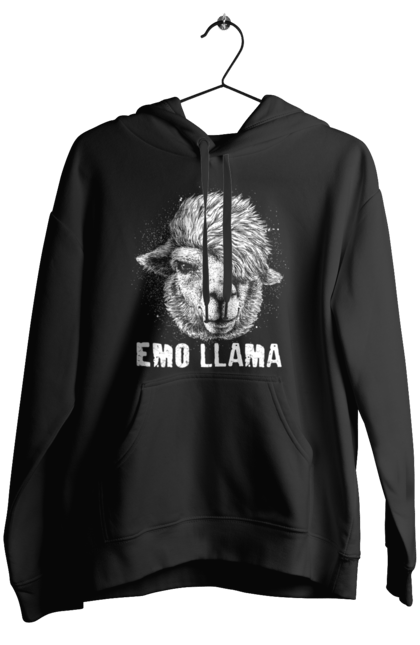 Жіноче худі з принтом "Емо Лама". Alpaca, animals, distressed, emo, funny, llama, vintage, емо, лама. 2070702