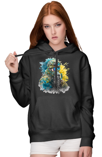 Жіноче худі з принтом "Снайпер ЗСУ". Армія, зсу, прапор україни, символи україни, снайпер, солдат, україна. 2070702