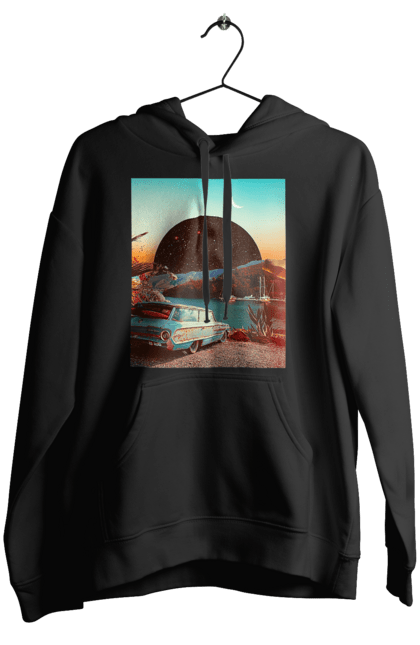 Жіноче худі з принтом "Картина, машина біля річки". Картина, машина, планета, прикол, ретро, річка. 2070702