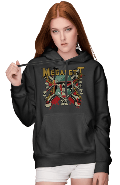 Женское худи с принтом Megafett. Boba fett, megadeth, megafett, боба фетт, звездные войны, клон, охотник за головами. 2070702