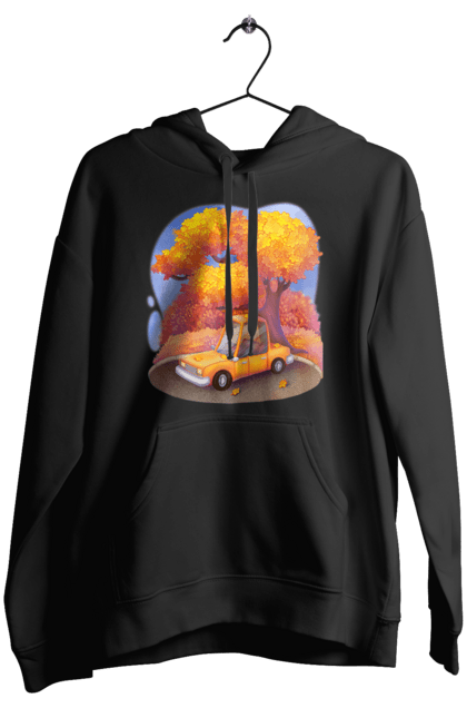 Жіноче худі з принтом "Осiнь Авто Дерево". Дерево, жовтий мила ілюстрація, машина, осінь, помаранчевий. 2070702