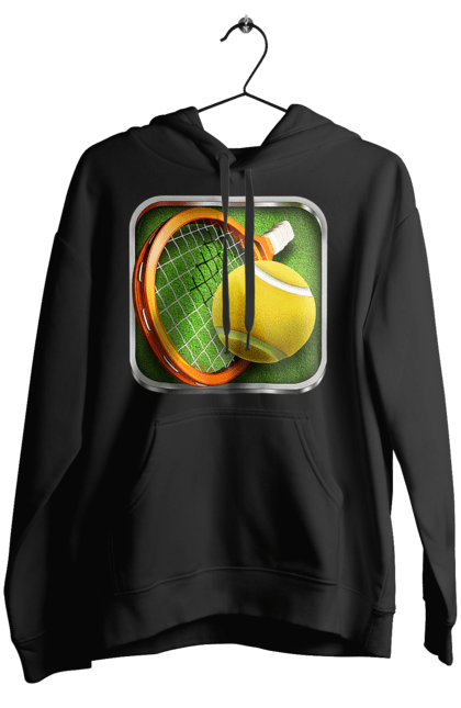 Women`s hoodie with prints Tennis. Ball, ground tournament, london, players, prize fund, racket, sponsor, tennis, tournament grid. 2070702